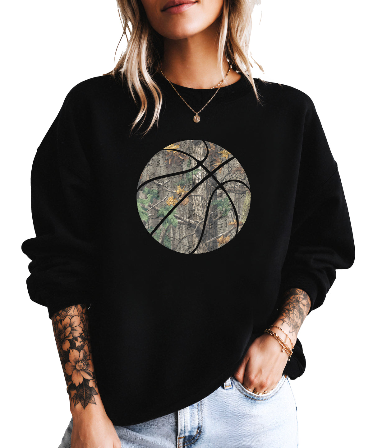 Camo basketball crewneck sweatshirt in Black, view 2