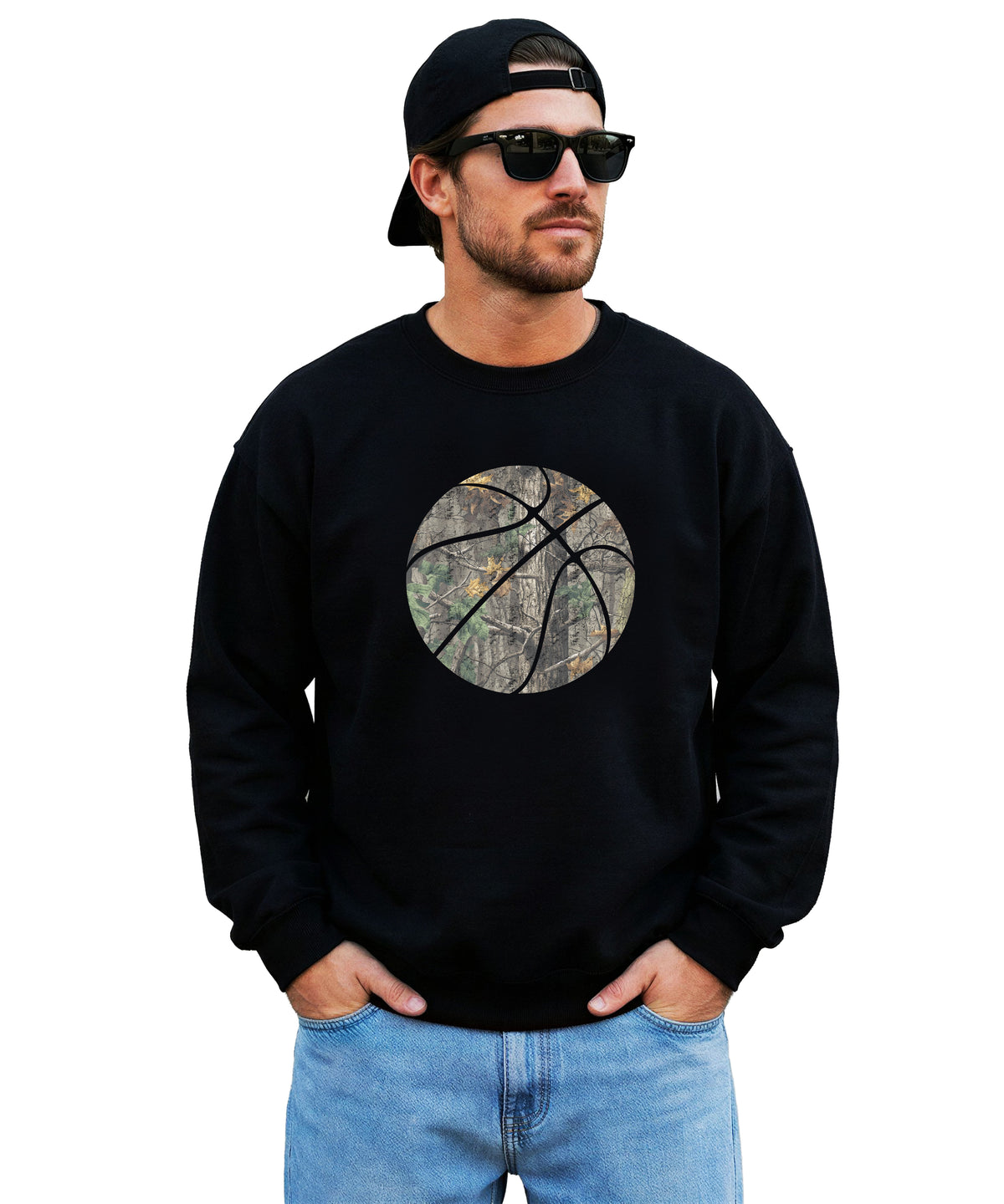 Camo basketball crewneck sweatshirt in Black, view 3