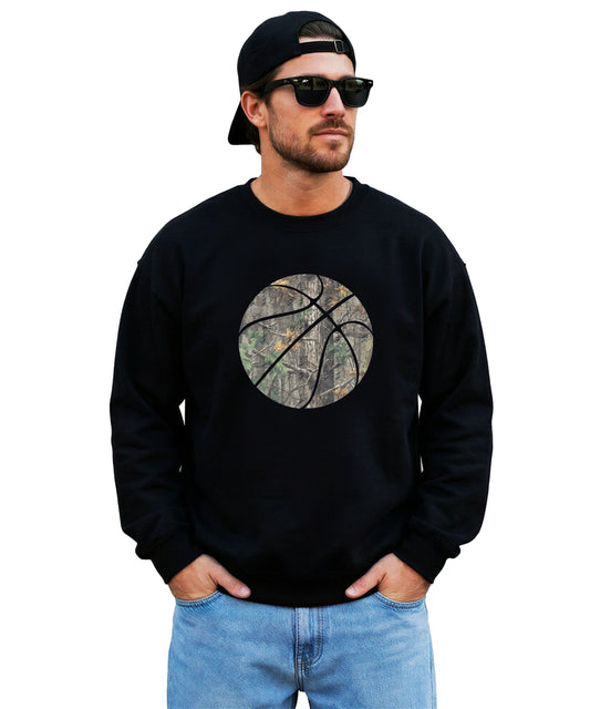 Camo basketball crewneck sweatshirt in Black, view 3