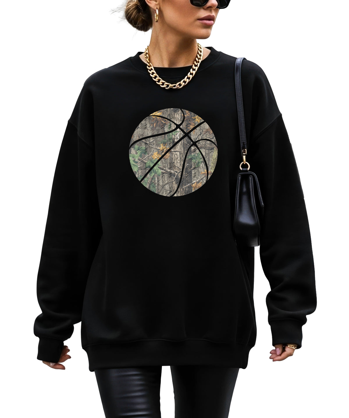 Camo basketball crewneck sweatshirt in Black, view 4