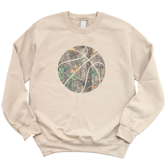 Camo basketball crewneck sweatshirt in Sand, view 1