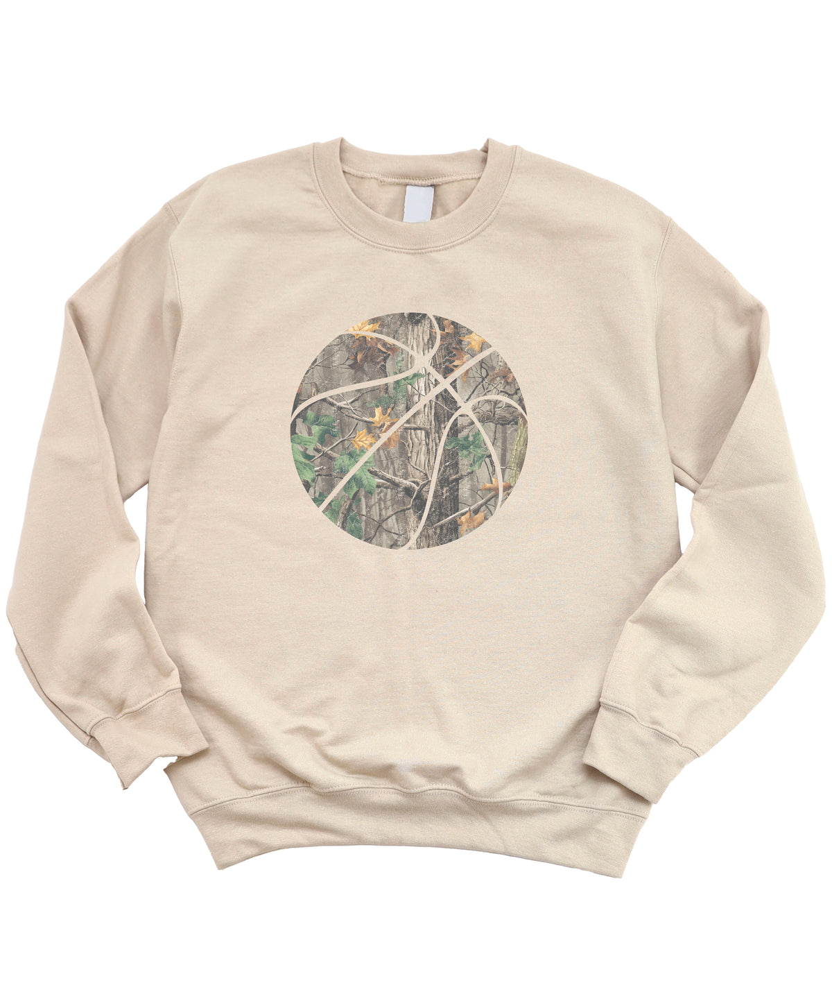 Camo basketball crewneck sweatshirt in Sand, view 1