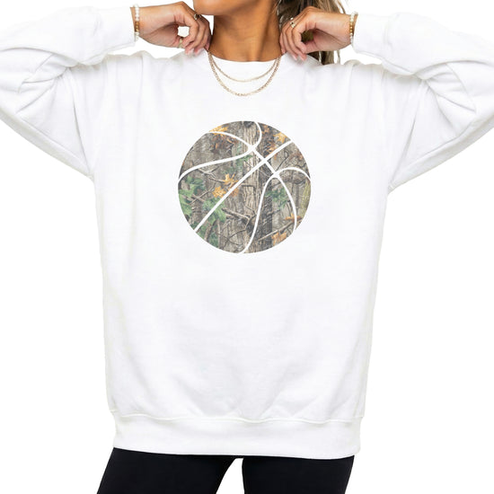 Camo basketball crewneck sweatshirt in White, view 2