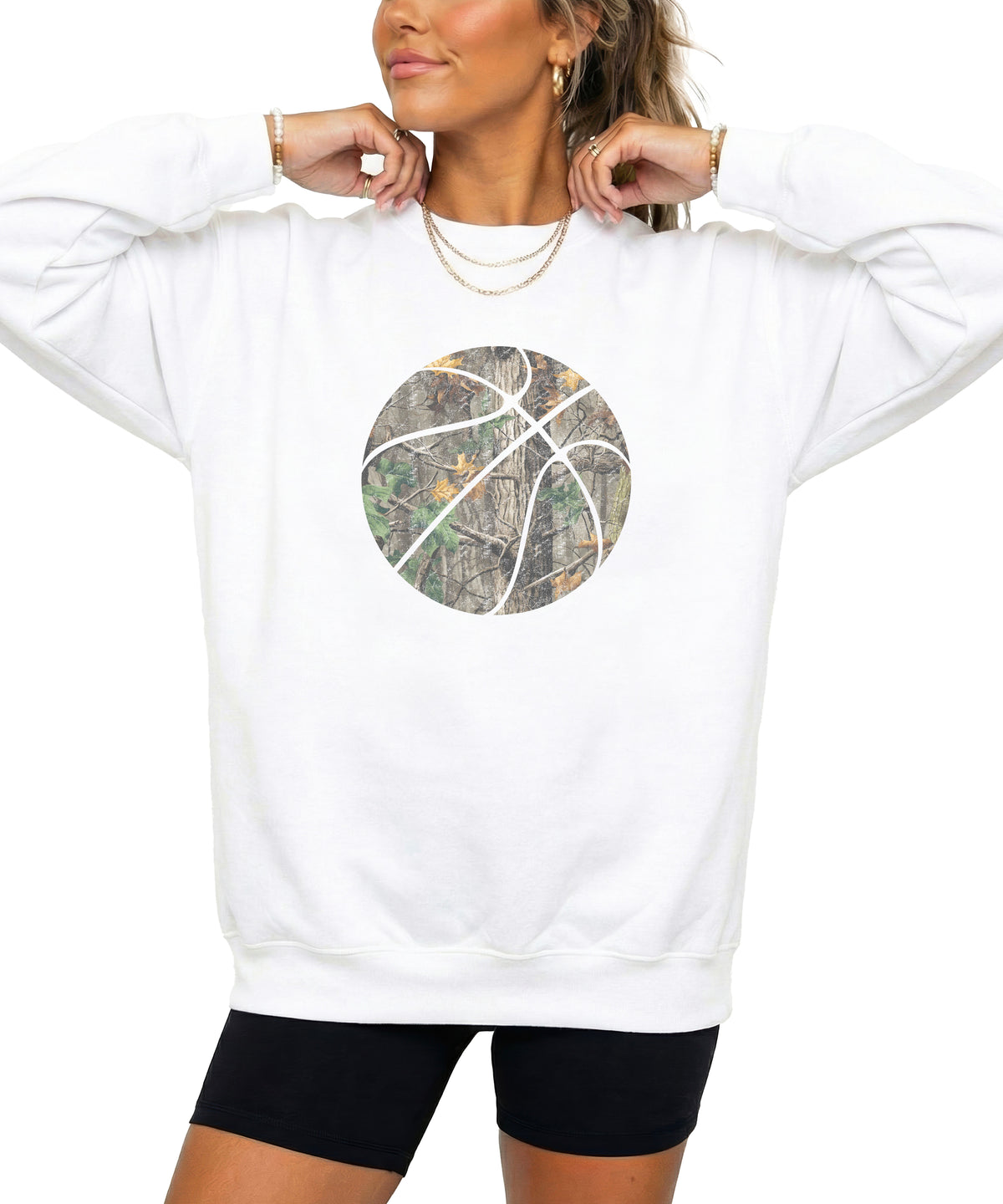 Camo basketball crewneck sweatshirt in White, view 2