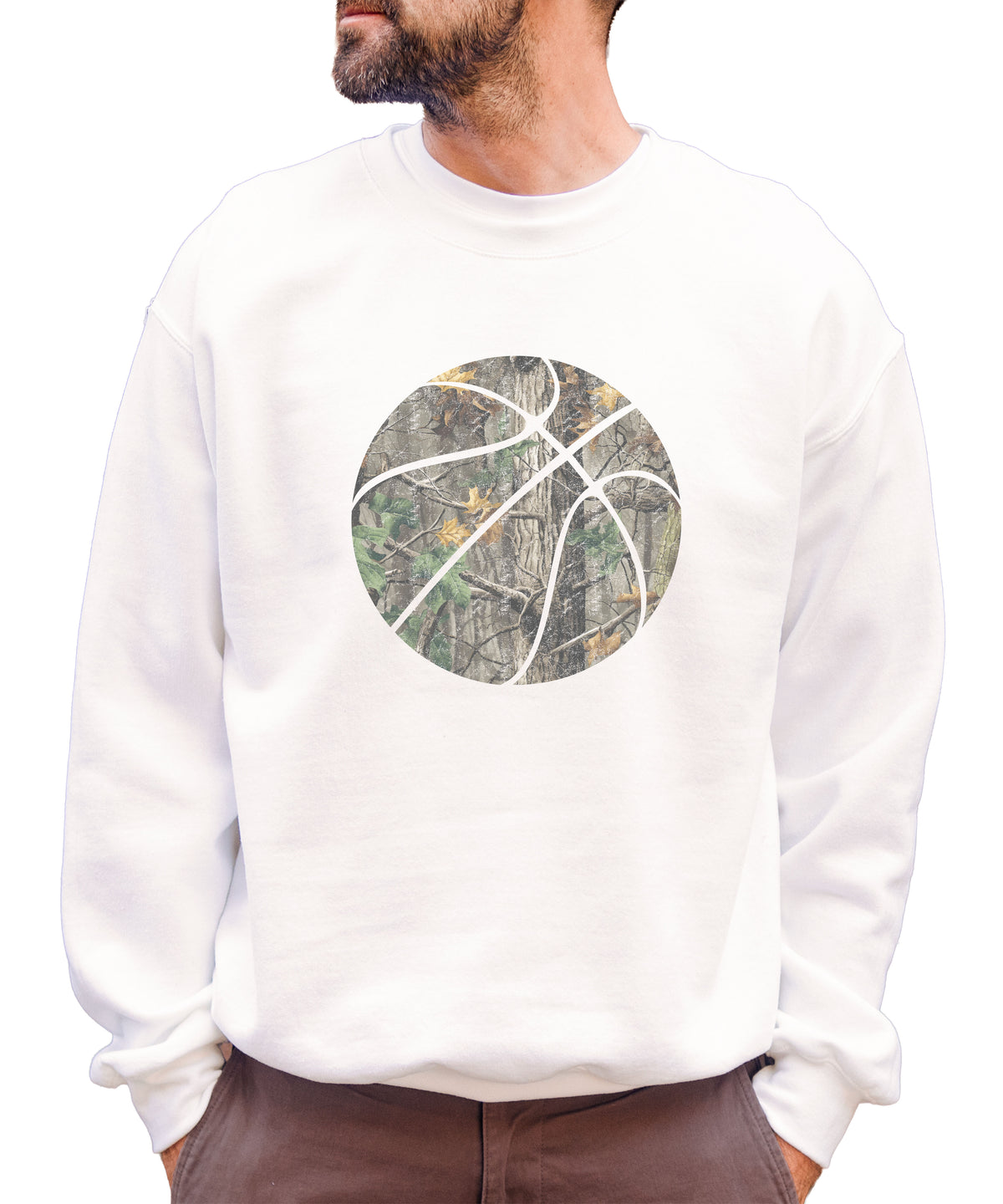 Camo basketball crewneck sweatshirt in White, view 3