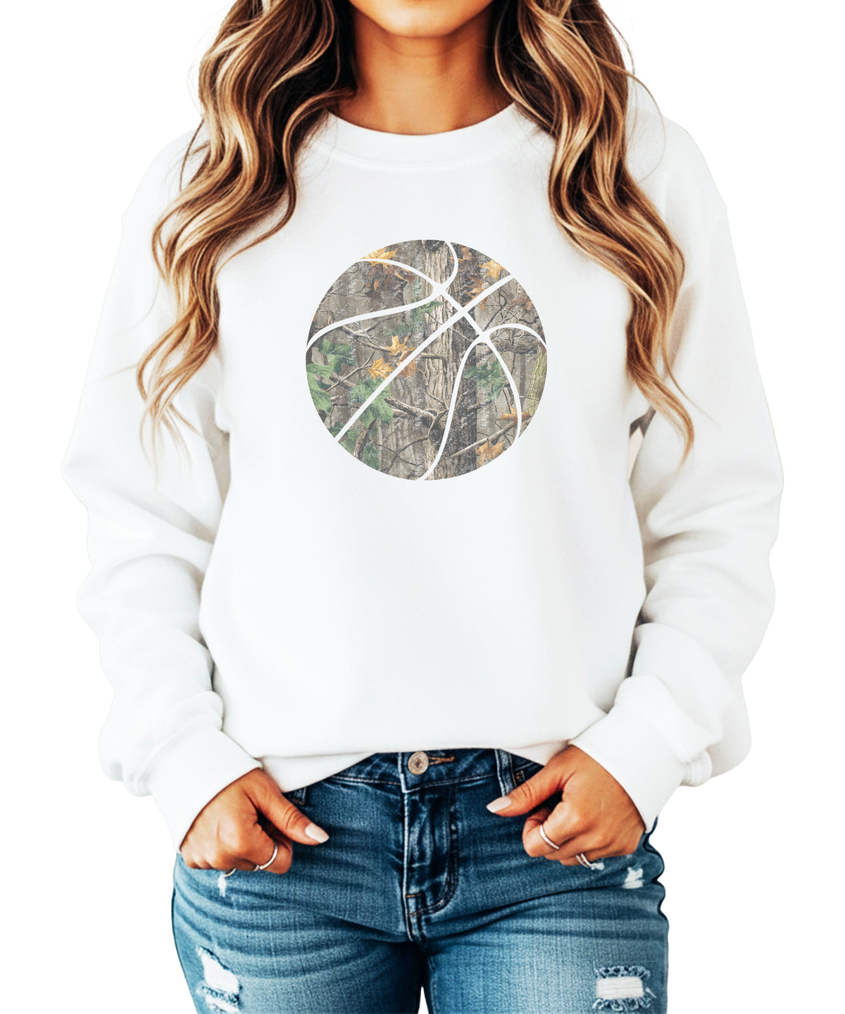Camo basketball crewneck sweatshirt in White, view 4