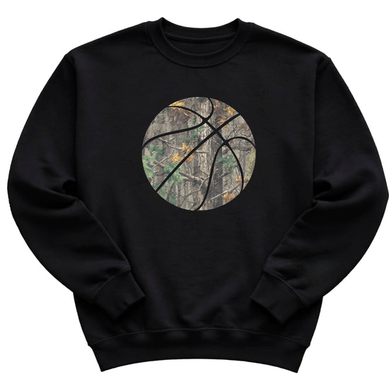 Camo basketball youth crewneck sweatshirt in Black, view 1