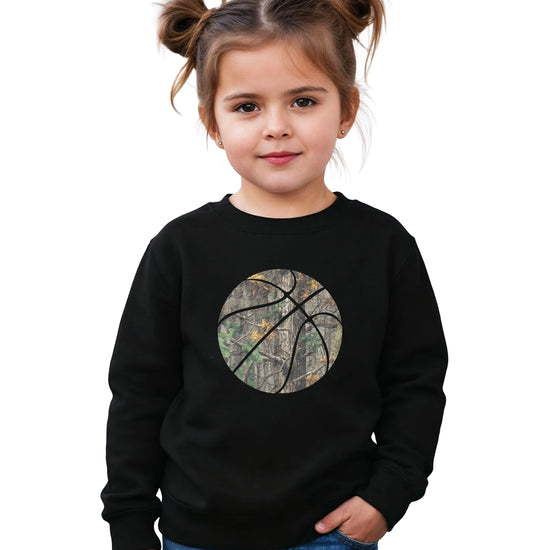 Camo basketball youth crewneck sweatshirt in Black, view 2