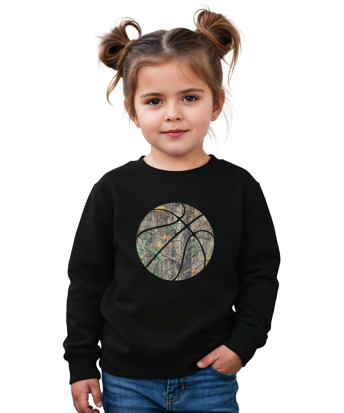 Camo basketball youth crewneck sweatshirt in Black, view 2