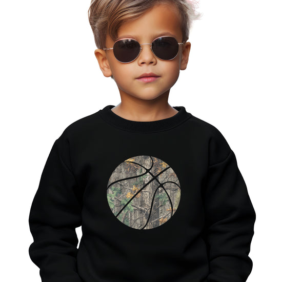 Camo basketball youth crewneck sweatshirt in Black, view 3
