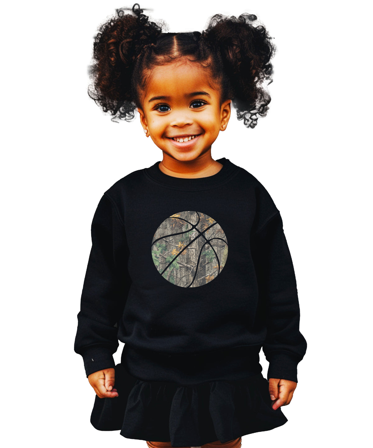 Camo basketball youth crewneck sweatshirt in Black, view 4