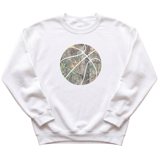 Camo basketball youth crewneck sweatshirt in White, view 1