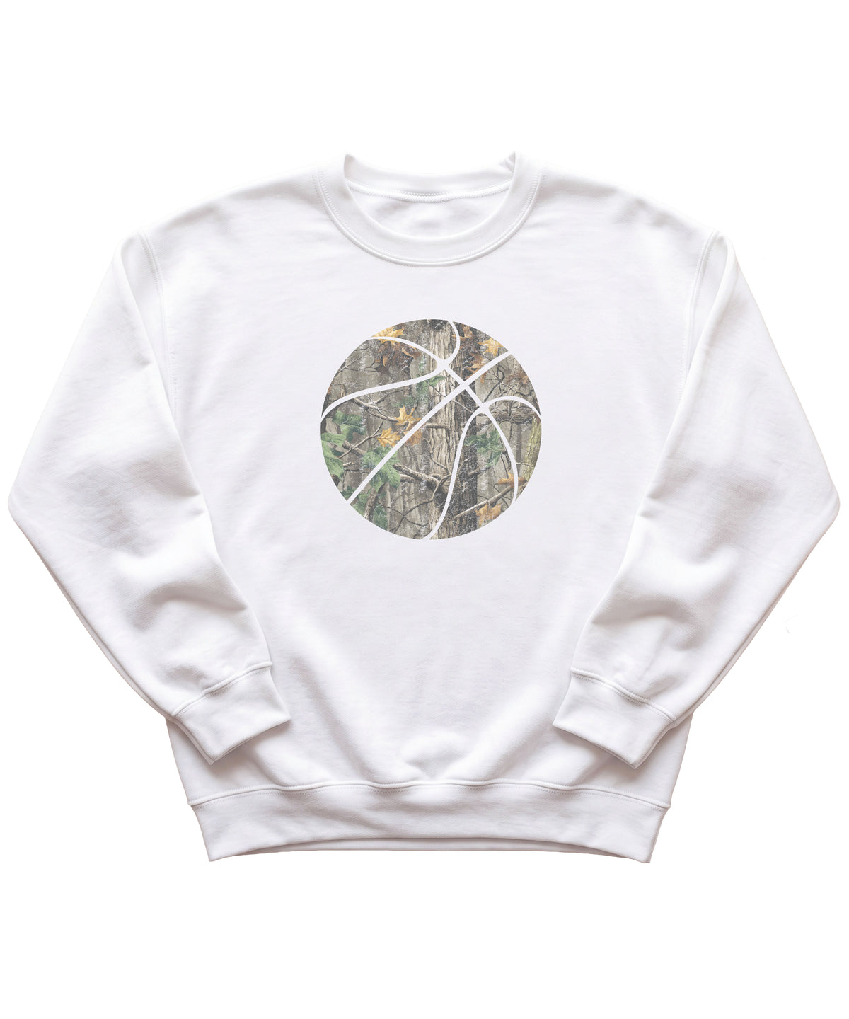 Camo basketball youth crewneck sweatshirt in White, view 1