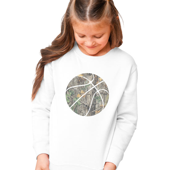 Camo basketball youth crewneck sweatshirt in White, view 2