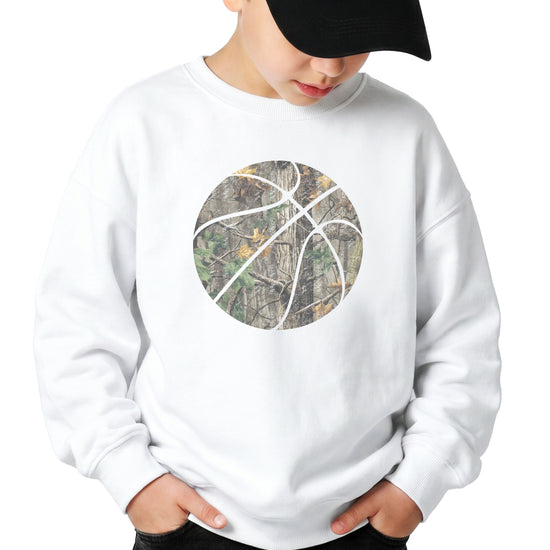 Camo basketball youth crewneck sweatshirt in White, view 3