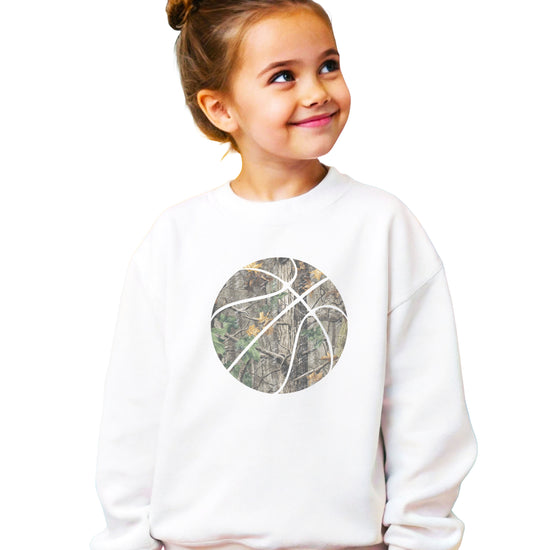 Camo basketball youth crewneck sweatshirt in White, view 4