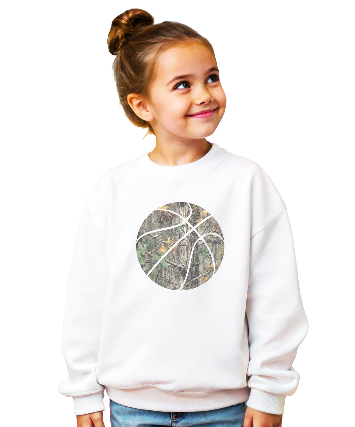 Camo basketball youth crewneck sweatshirt in White, view 4