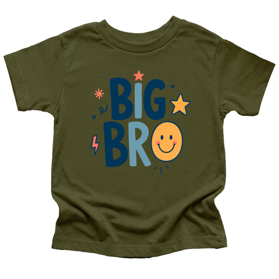Big Bro Shirt for Boys Big Brother Sibling Reveal Tee in Military Green front view