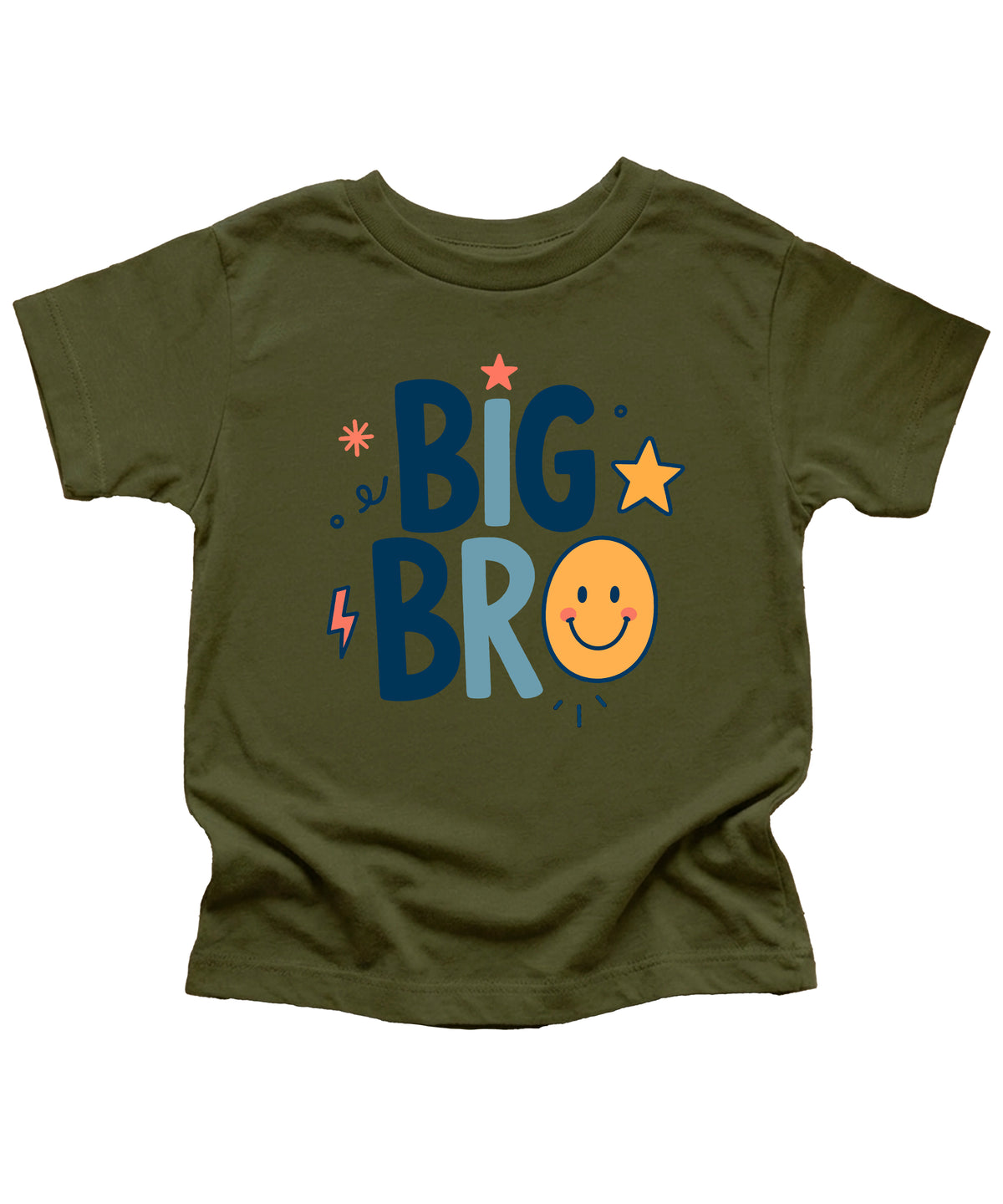 Big Bro Shirt for Boys Big Brother Sibling Reveal Tee in Military Green front view
