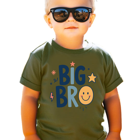 Big Bro Shirt for Boys Big Brother Sibling Reveal Tee in Military Green view 2