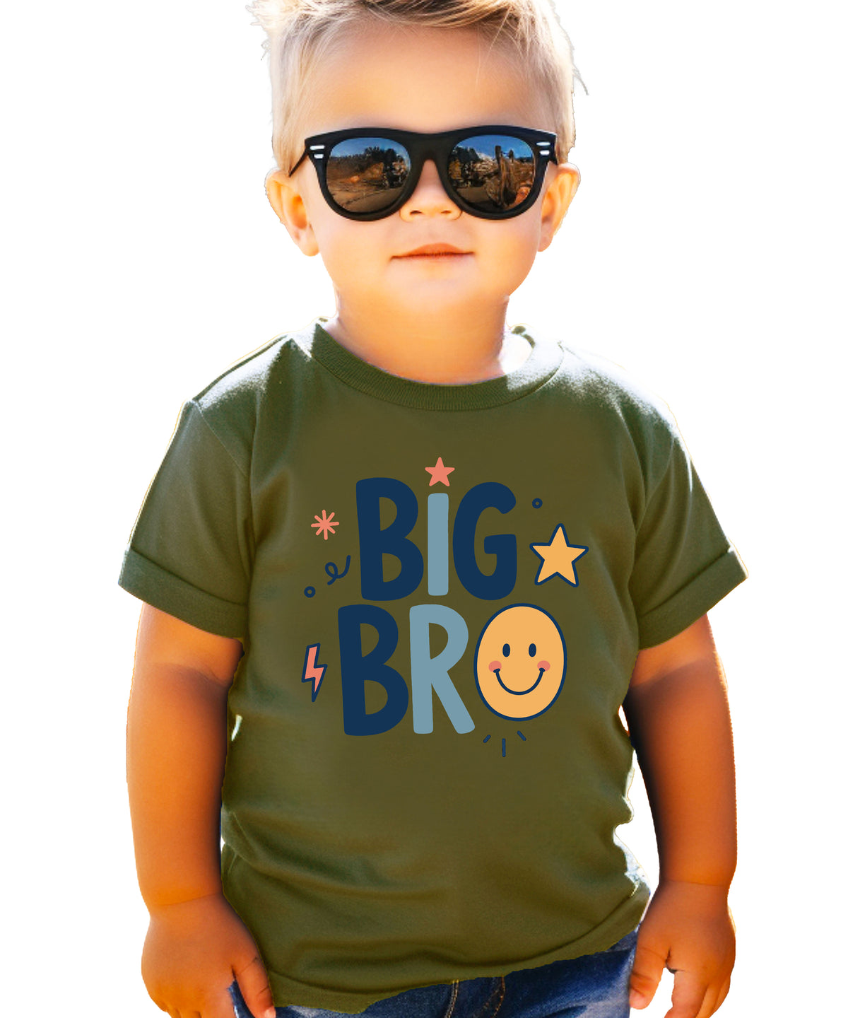 Big Bro Shirt for Boys Big Brother Sibling Reveal Tee in Military Green view 2