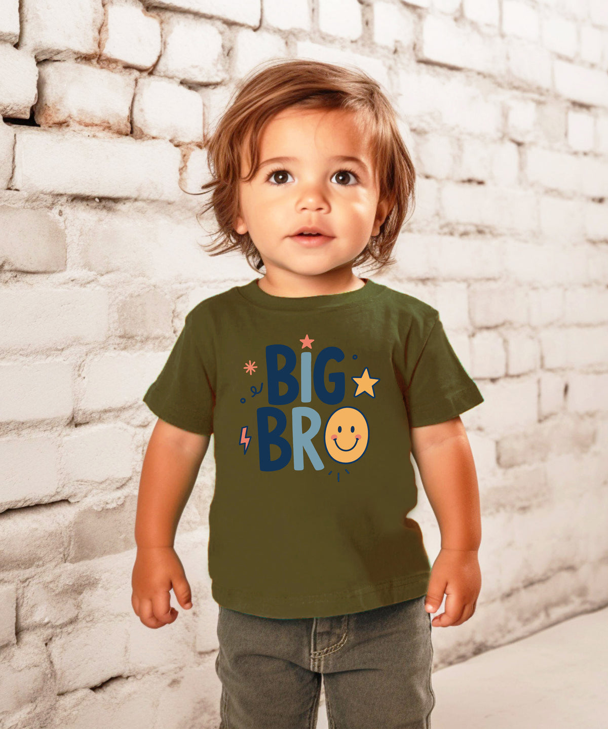 Big Bro Shirt for Boys Big Brother Sibling Reveal Tee in Military Green view 4