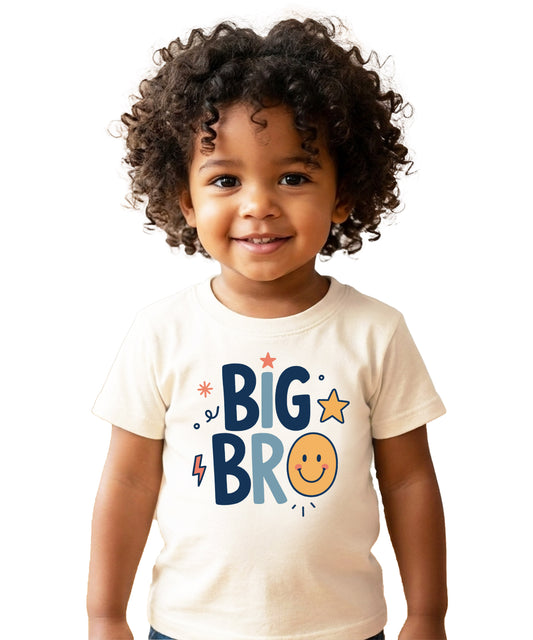 Big Bro Shirt for Boys Big Brother Sibling Reveal Tee in Natural front view