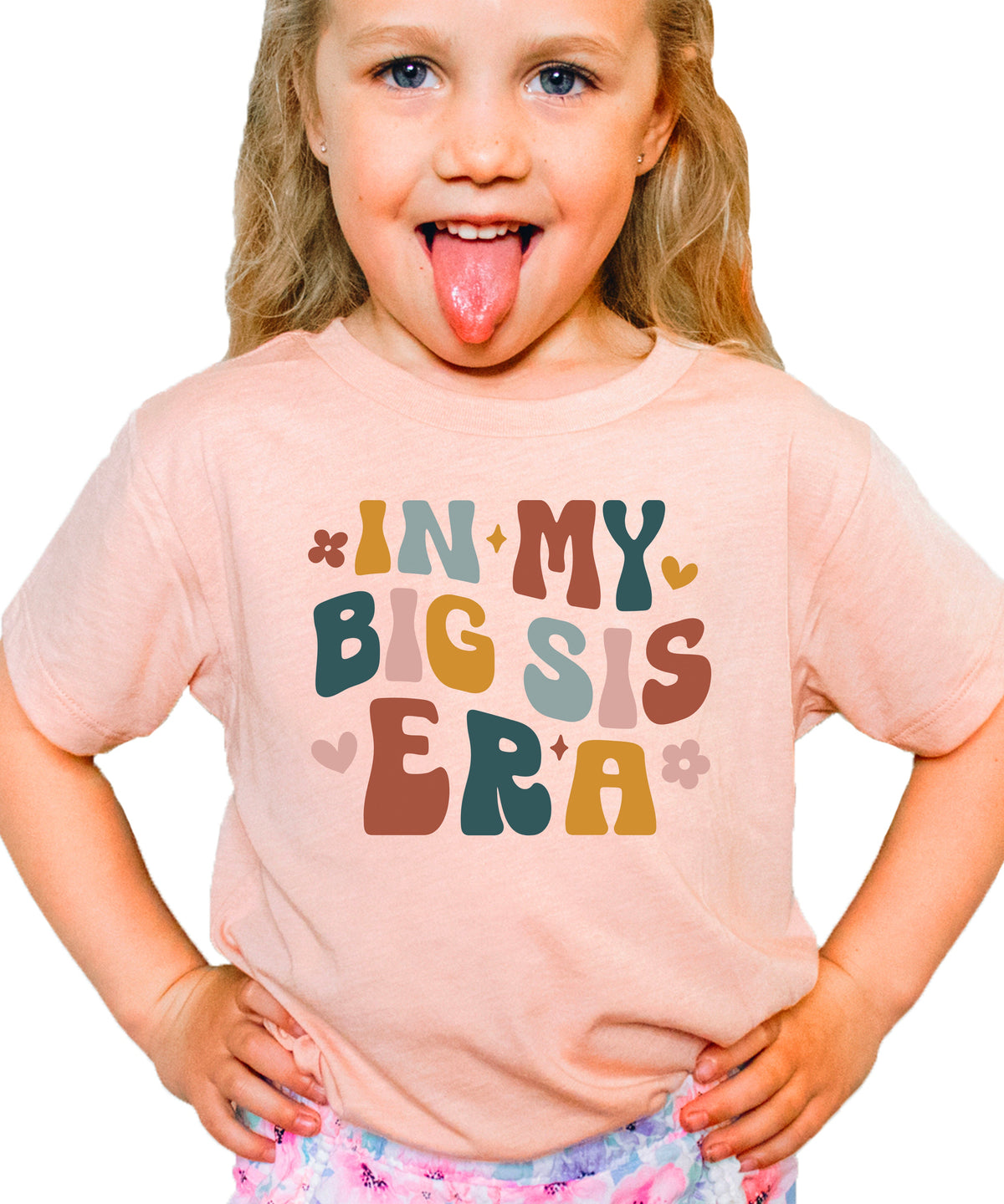 'In My Big Sis Era' girls' graphic tee in Peach, alternate view 3