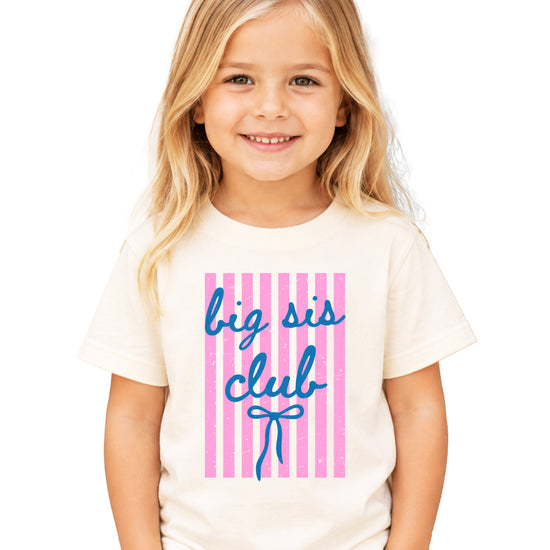 Big Sis Club sibling reveal announcement tee in Natural for girls - front view