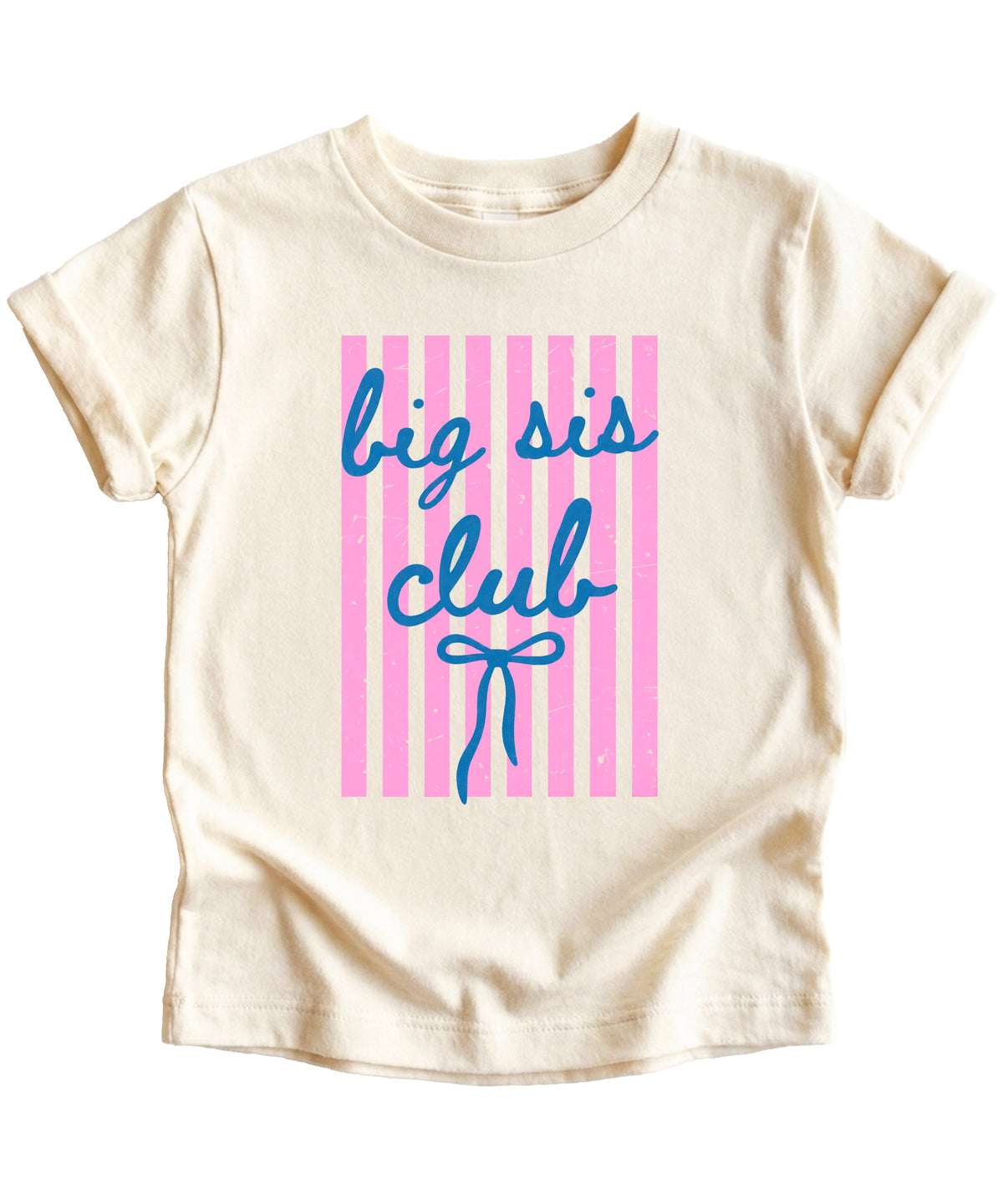 Big Sis Club sibling reveal announcement tee in Natural for girls - detail view