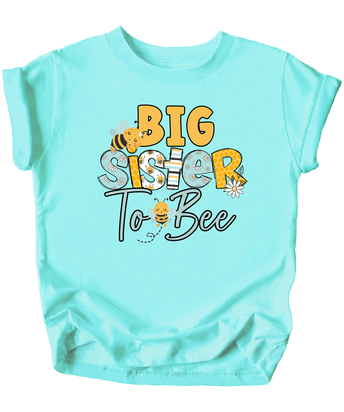 Big Sister to Bee bumble bee sibling reveal tee in Chill, view 2
