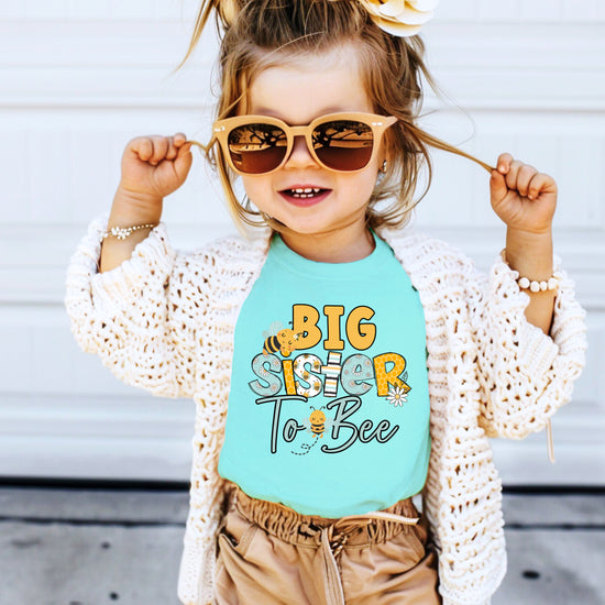 Big Sister to Bee bumble bee sibling reveal tee in Chill, view 3