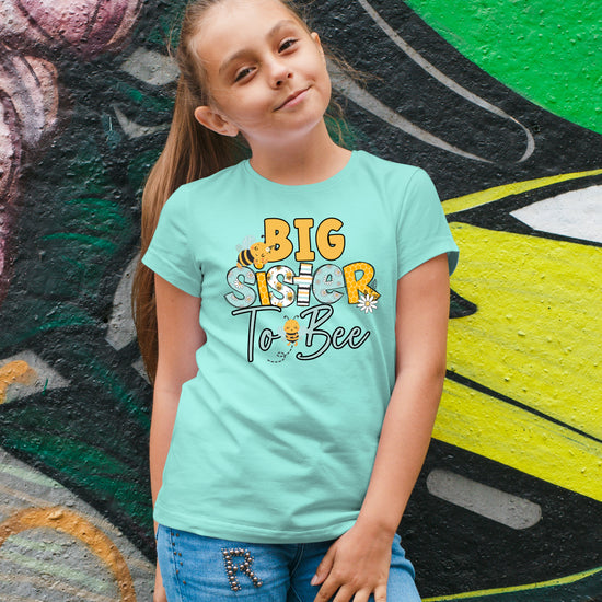 Big Sister to Bee bumble bee sibling reveal tee in Chill, view 4