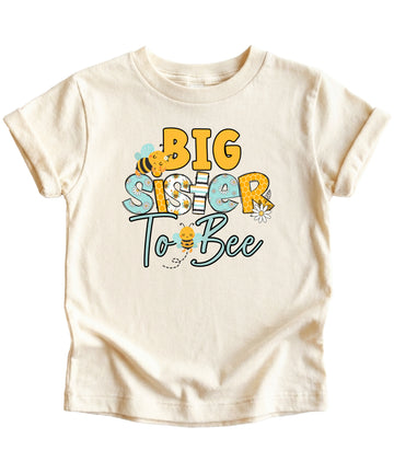 Big Sister to Bee bumble bee sibling reveal tee in Natural, front view