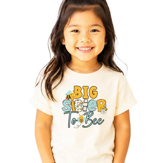 Big Sister to Bee bumble bee sibling reveal tee in Natural, view 2