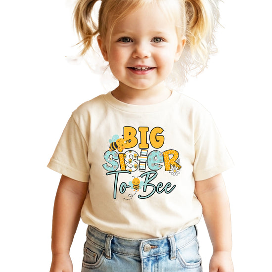 Big Sister to Bee bumble bee sibling reveal tee in Natural, view 3