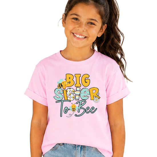 Big Sister to Bee bumble bee sibling reveal tee in Pink, view 2
