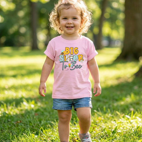 Big Sister to Bee bumble bee sibling reveal tee in Pink, view 4