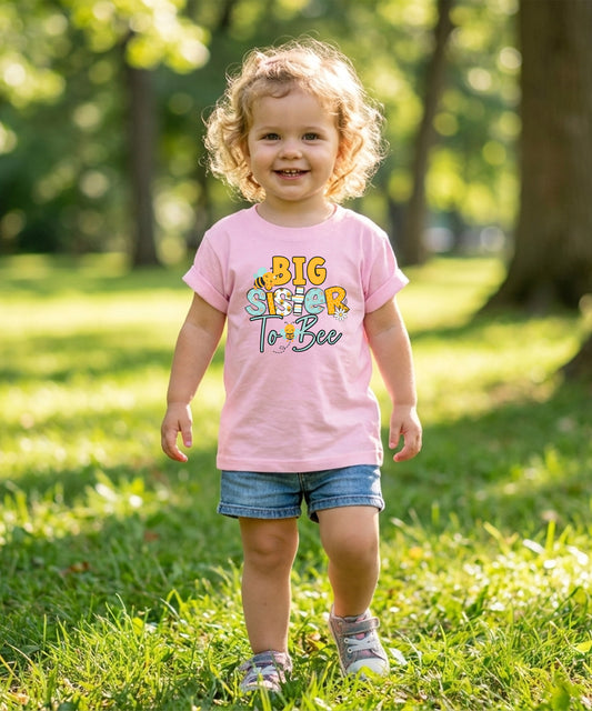 Big Sister to Bee bumble bee sibling reveal tee in Pink, view 4
