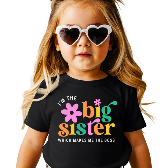 I'm the Big Sister Which Makes Me the Boss girls sibling announcement tee in Black - view 2 by Olive Loves Apple