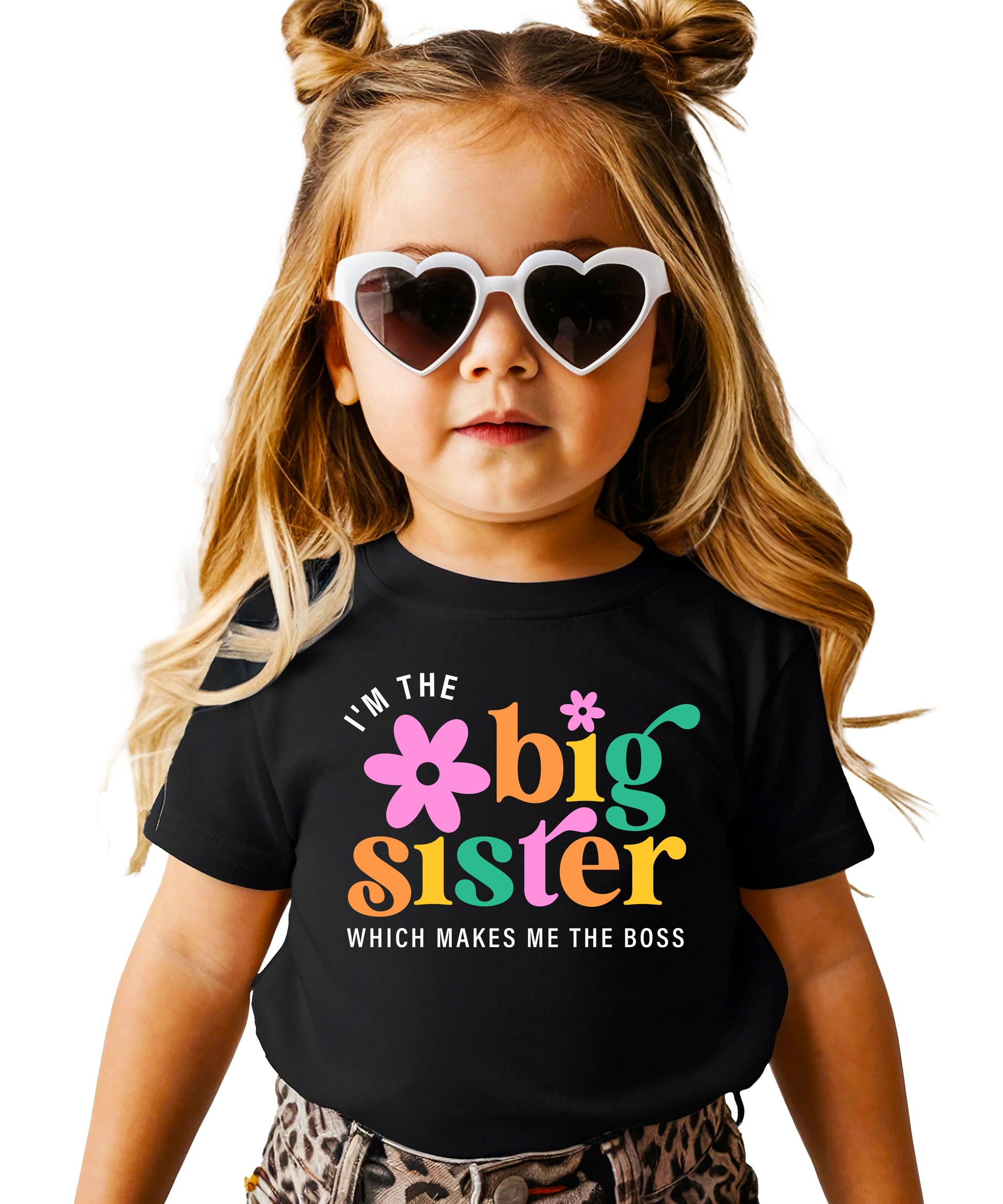 I'm the Big Sister Which Makes Me the Boss girls sibling announcement tee in Black - view 2 by Olive Loves Apple