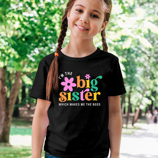 I'm the Big Sister Which Makes Me the Boss girls sibling announcement tee in Black - view 4 by Olive Loves Apple
