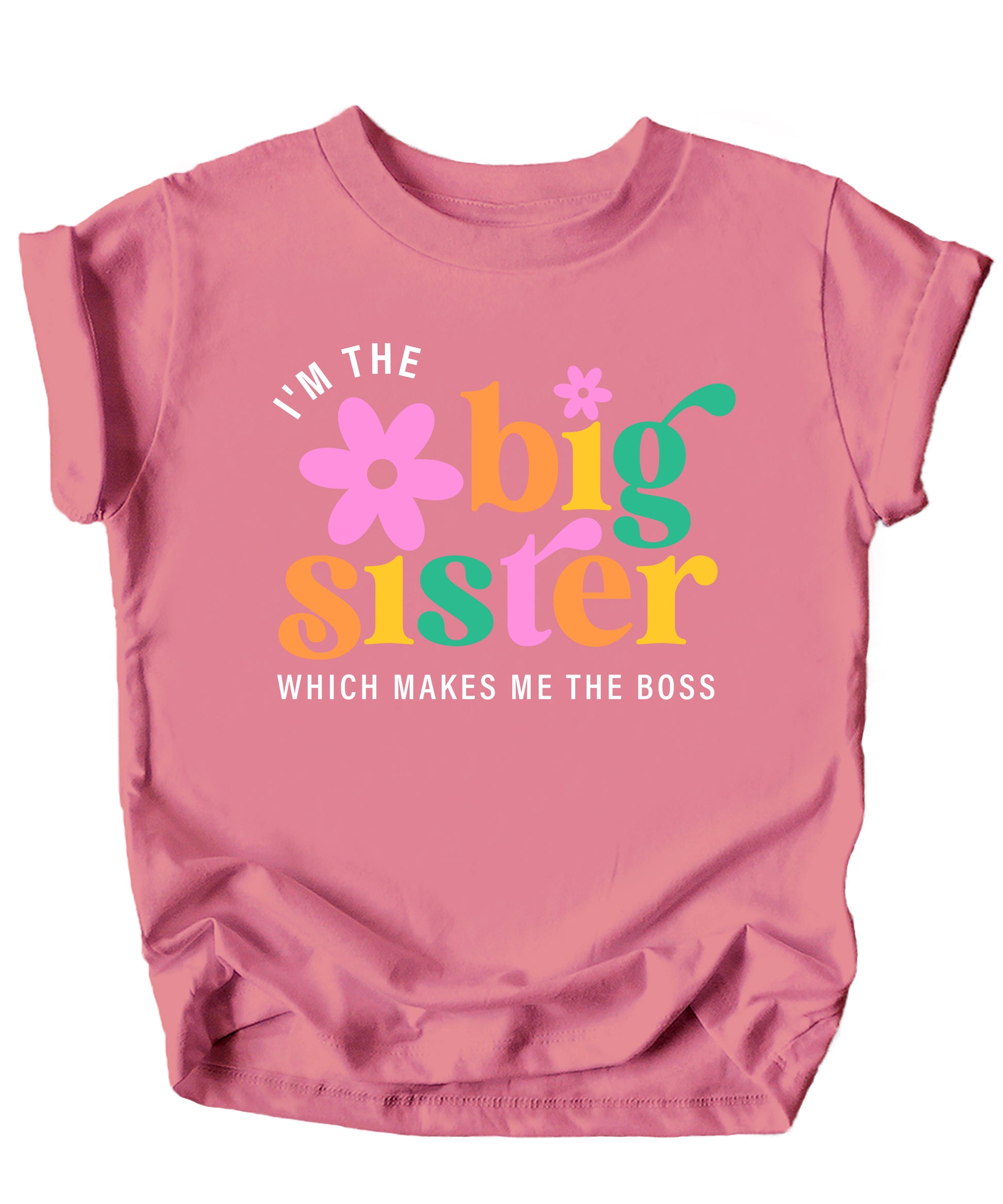 I'm the Big Sister Which Makes Me the Boss girls sibling announcement tee in Mauve - view 1 by Olive Loves Apple