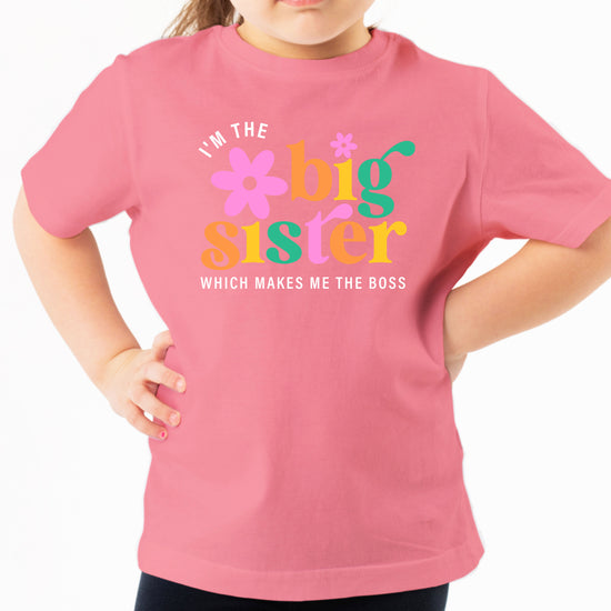 I'm the Big Sister Which Makes Me the Boss girls sibling announcement tee in Mauve - view 3 by Olive Loves Apple