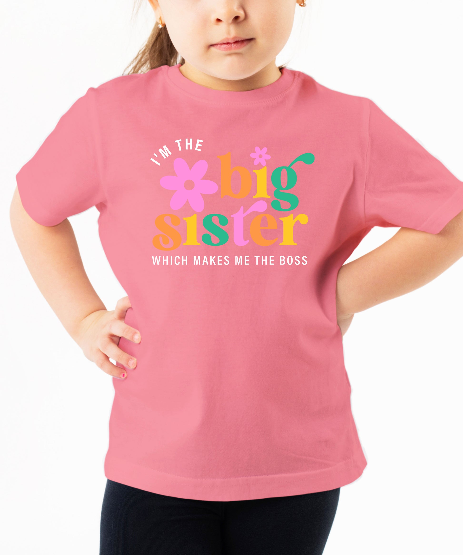 I'm the Big Sister Which Makes Me the Boss girls sibling announcement tee in Mauve - view 3 by Olive Loves Apple