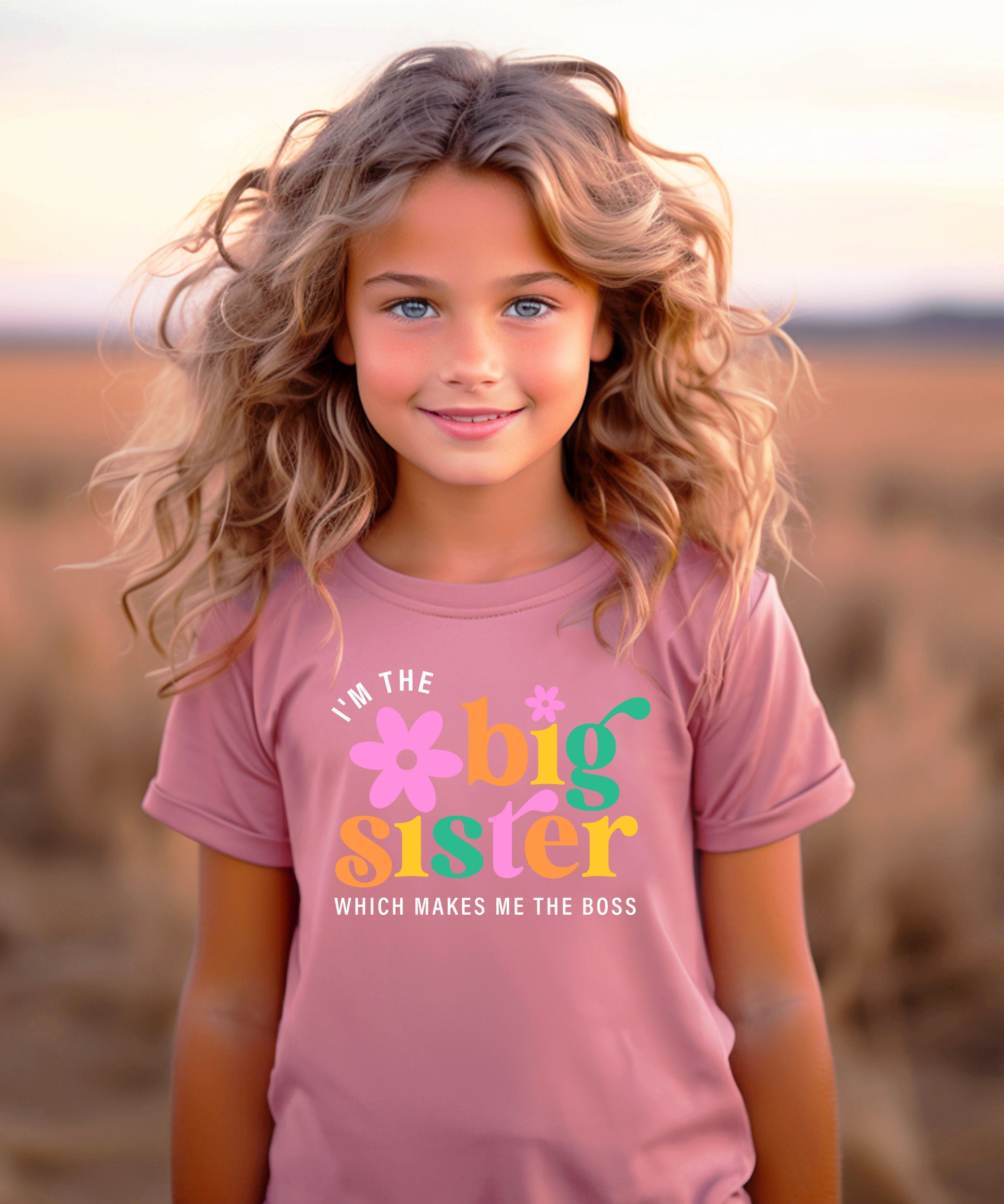 I'm the Big Sister Which Makes Me the Boss girls sibling announcement tee in Mauve - view 4 by Olive Loves Apple