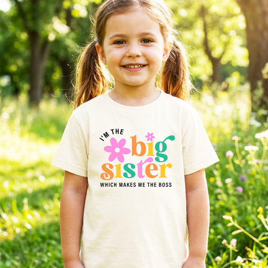 I'm the Big Sister Which Makes Me the Boss girls sibling announcement tee in Natural - view 3 by Olive Loves Apple