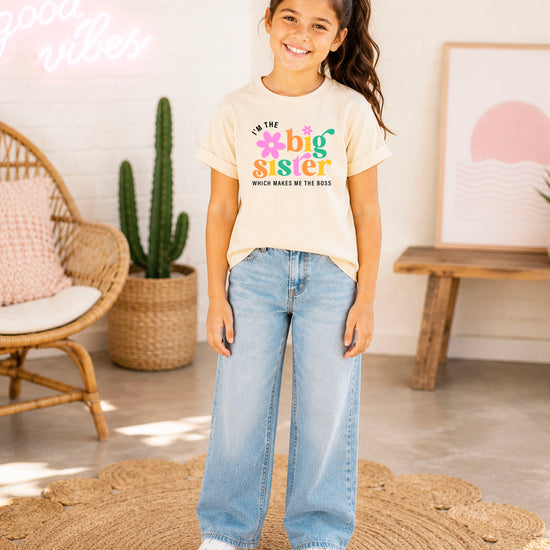 I'm the Big Sister Which Makes Me the Boss girls sibling announcement tee in Natural - view 4 by Olive Loves Apple