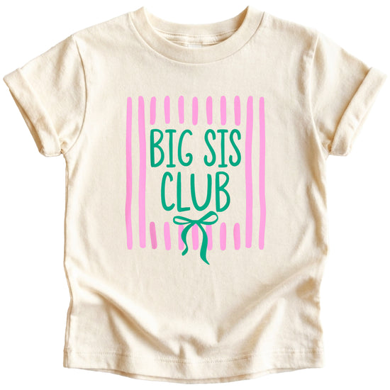 Big Sis Club coquette bow sibling reveal tee for girls in Natural, detail view