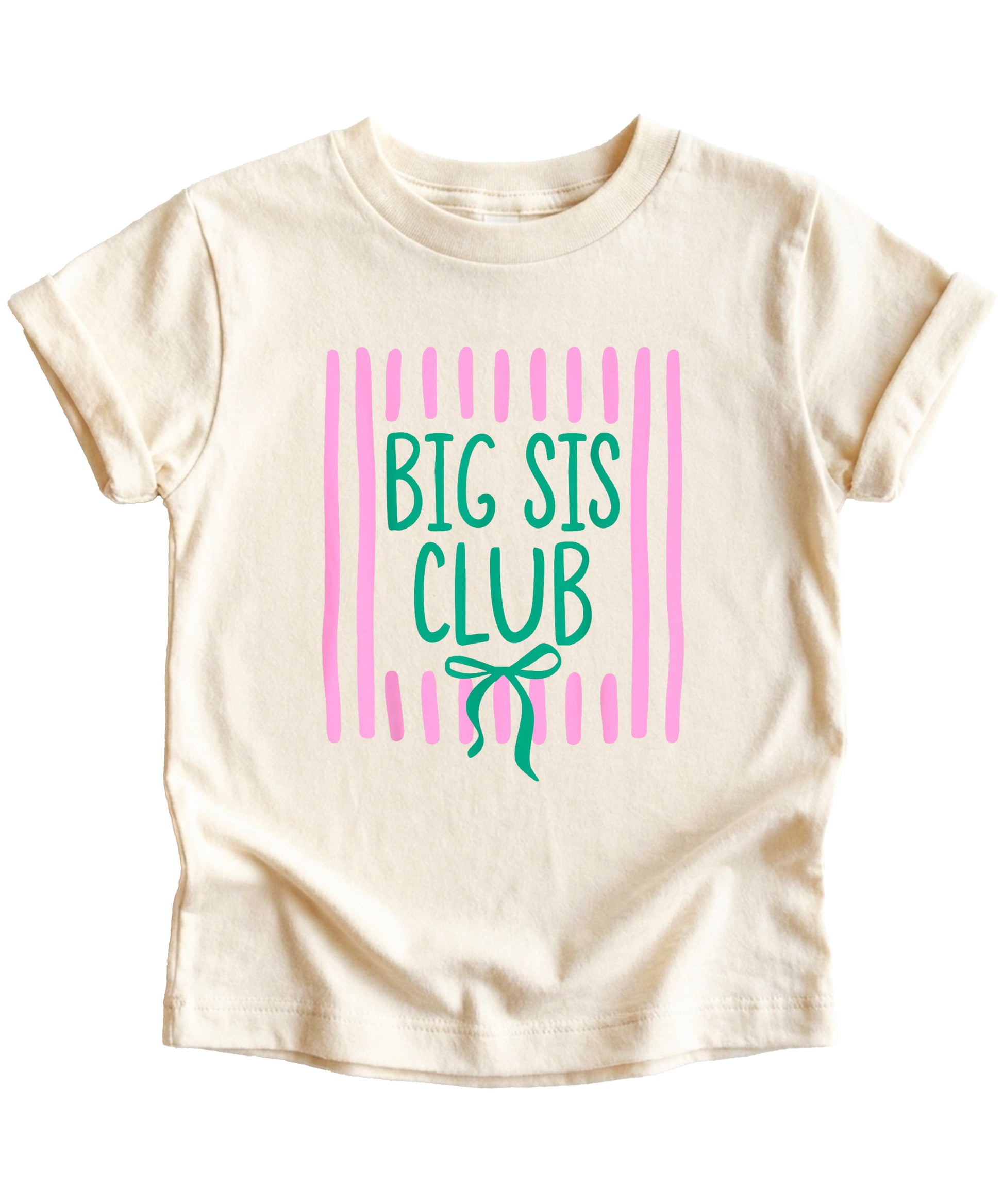 Big Sis Club coquette bow sibling reveal tee for girls in Natural, detail view